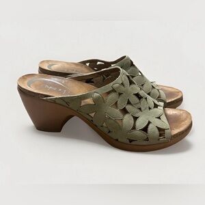 Dansko Sandals Leather Floral Cut Out Light Green Clarissa Heels 41 US 10.5-11
